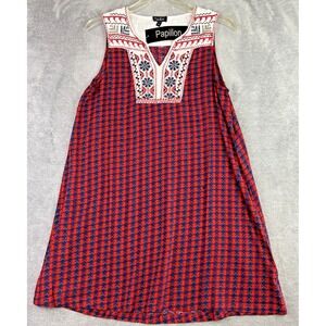 Papillon Dress Embroidered Sundress Size‎ Small Red Blue Stars Floral Beach NWT
